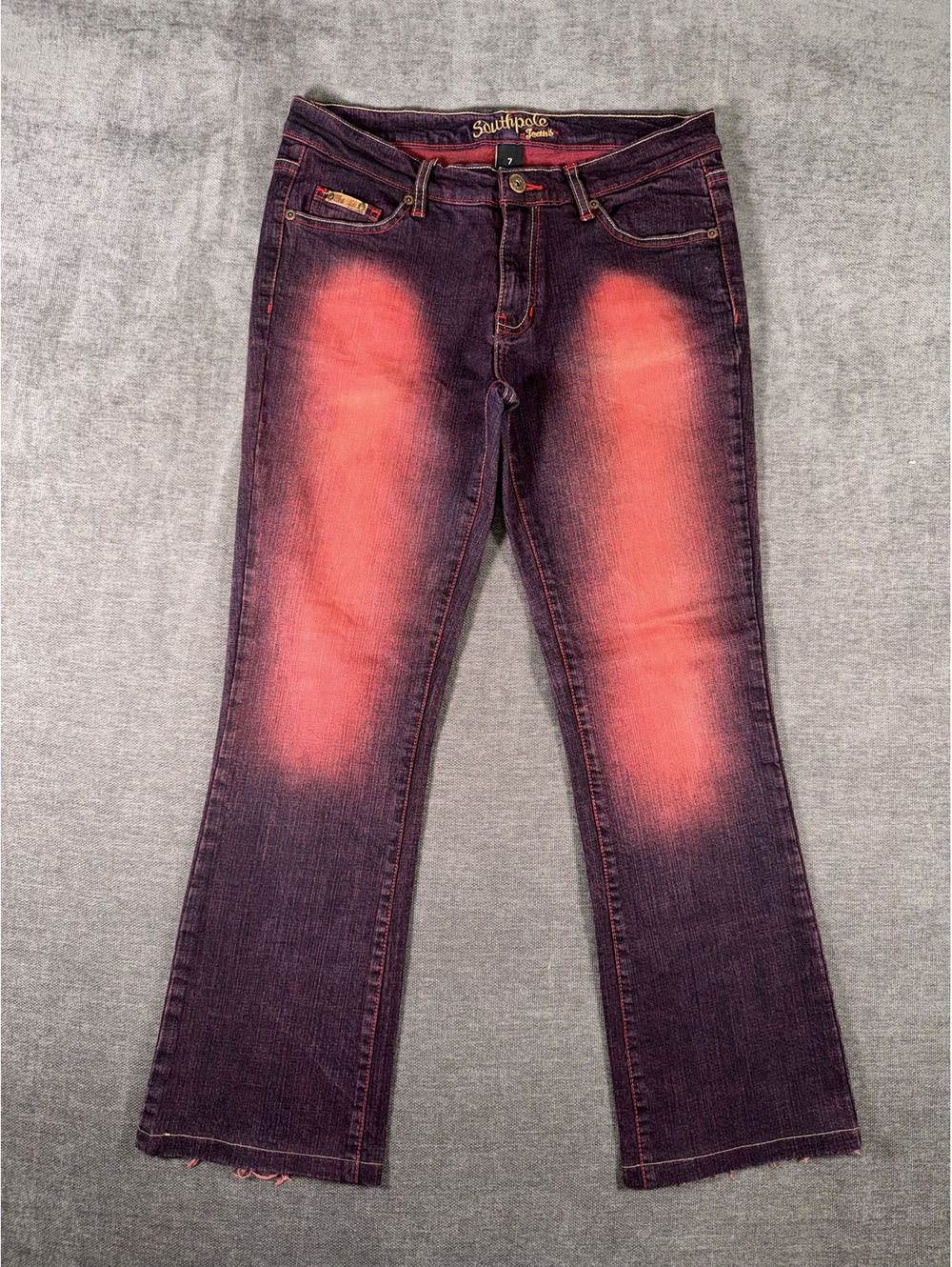 Southpole Women's Size 7 Purple and Red Distressed Bootcut Jeans